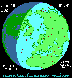 Jun 10 2021, sunearth.gsfc.nasa.gov/eclipse의 이해를 돕기 위한 화면으로 자세한 내용은 하단 표에서 확인하실 수 있습니다.