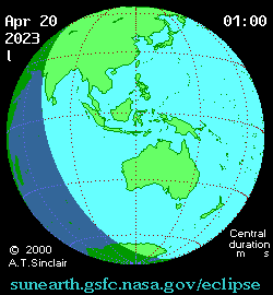 Apr 20 2023, sunearth.gsfc.nasa.gov/eclipse의 이해를 돕기 위한 화면으로 자세한 내용은 하단 표에서 확인하실 수 있습니다.
