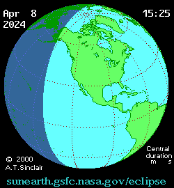 Apr 8 2024, sunearth.gsfc.nasa.gov/eclipse의 이해를 돕기 위한 화면으로 자세한 내용은 하단 표에서 확인하실 수 있습니다.