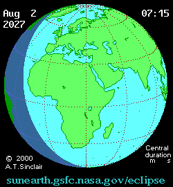 Aug 2 2027, sunearth.gsfc.nasa.gov/eclipse의 이해를 돕기 위한 화면으로 자세한 내용은 하단 표에서 확인하실 수 있습니다.