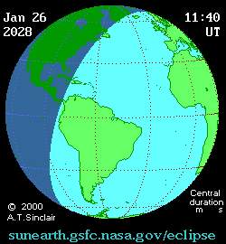 Jan 26 2028, sunearth.gsfc.nasa.gov/eclipse의 이해를 돕기 위한 화면으로 자세한 내용은 하단 표에서 확인하실 수 있습니다.
