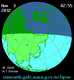 Nov 3 2032, sunearth.gsfc.nasa.gov/eclipse의 이해를 돕기 위한 화면으로 자세한 내용은 하단 표에서 확인하실 수 있습니다.