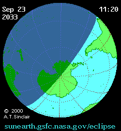 Sep 23 2033, sunearth.gsfc.nasa.gov/eclipse의 이해를 돕기 위한 화면으로 자세한 내용은 하단 표에서 확인하실 수 있습니다.