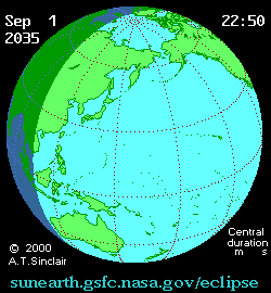 Sep 2 2035, sunearth.gsfc.nasa.gov/eclipse의 이해를 돕기 위한 화면으로 자세한 내용은 하단 표에서 확인하실 수 있습니다.