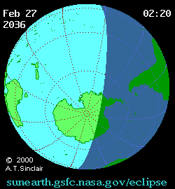 Feb 27 2036, sunearth.gsfc.nasa.gov/eclipse의 이해를 돕기 위한 화면으로 자세한 내용은 하단 표에서 확인하실 수 있습니다.