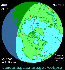 Jun 21 2039, sunearth.gsfc.nasa.gov/eclipse의 이해를 돕기 위한 화면으로 자세한 내용은 하단 표에서 확인하실 수 있습니다.