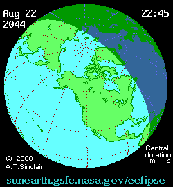 Aug 23 2044, sunearth.gsfc.nasa.gov/eclipse의 이해를 돕기 위한 화면으로 자세한 내용은 하단 표에서 확인하실 수 있습니다.