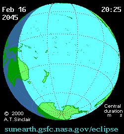 Feb 17 2045, sunearth.gsfc.nasa.gov/eclipse의 이해를 돕기 위한 화면으로 자세한 내용은 하단 표에서 확인하실 수 있습니다.