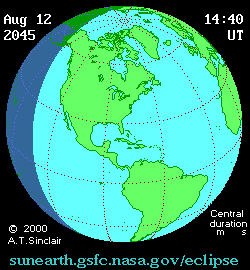 Aug 12 2045, sunearth.gsfc.nasa.gov/eclipse의 이해를 돕기 위한 화면으로 자세한 내용은 하단 표에서 확인하실 수 있습니다.