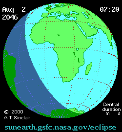 Aug 2 2046, sunearth.gsfc.nasa.gov/eclipse의 이해를 돕기 위한 화면으로 자세한 내용은 하단 표에서 확인하실 수 있습니다.