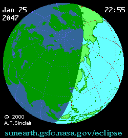Jan 26 2047, sunearth.gsfc.nasa.gov/eclipse의 이해를 돕기 위한 화면으로 자세한 내용은 하단 표에서 확인하실 수 있습니다.