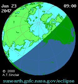 Jun 23 2047, sunearth.gsfc.nasa.gov/eclipse의 이해를 돕기 위한 화면으로 자세한 내용은 하단 표에서 확인하실 수 있습니다.