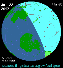 Jul 22 2047, sunearth.gsfc.nasa.gov/eclipse의 이해를 돕기 위한 화면으로 자세한 내용은 하단 표에서 확인하실 수 있습니다.