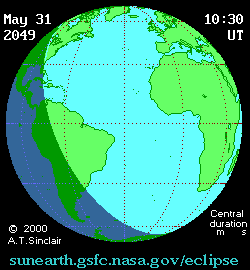 May 31 2049, sunearth.gsfc.nasa.gov/eclipse의 이해를 돕기 위한 화면으로 자세한 내용은 하단 표에서 확인하실 수 있습니다.